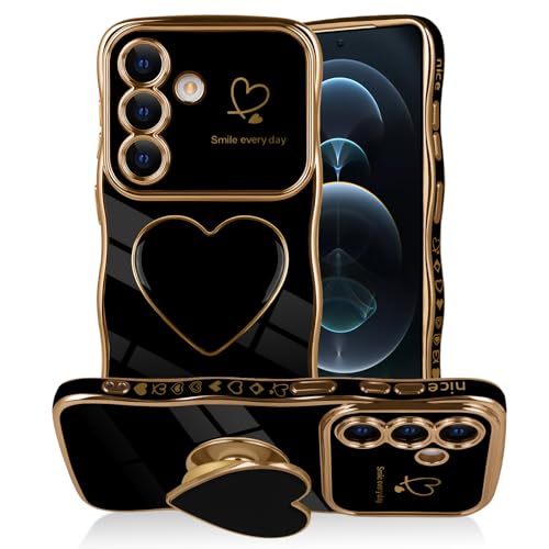 Coque Samsung S25 FE antichoc avec béquille et cadre ondulé noir