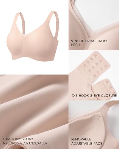Image of VQJ Women's Full Coverage Jelly Comfort Support Wireless Bra with Breathable V-Mesh, No Underwire Push Up Everyday Bralette