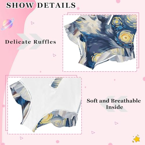Girls One Piece Swimsuits Long Sleeve Swimsuit Zipper Bathing Suits Husky Dog Van Gogh's Starry Sky4