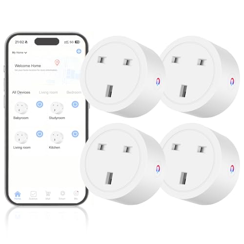 Oblinple Smart Plug 13A Alexa Plugs that Work with Alexa Google Home Wifi Plugs with Energy Monitoring Voice Control Timer Function Smart Life/Tuya App Remote Control WiFi Socket 2.4GHz Wi-Fi Only