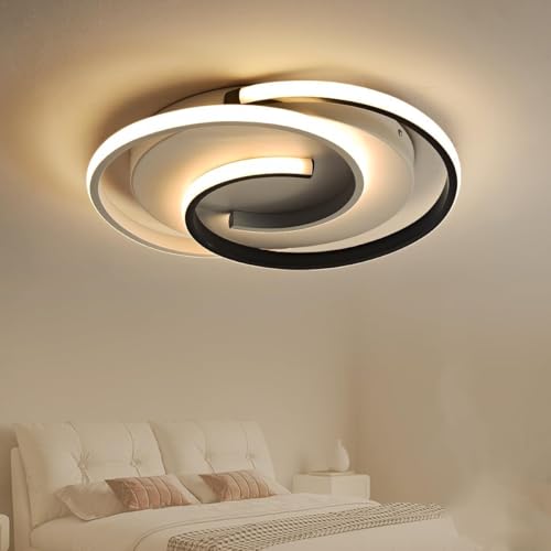 Amansour Lámpara de Techo LED Moderna 33W 40cm, Plafón Redondo con 3 Tonos de Luz Ajustables, Lampara de Techo Minimalista para Dormitorio, Salón, Cocina, Negro y Blanco