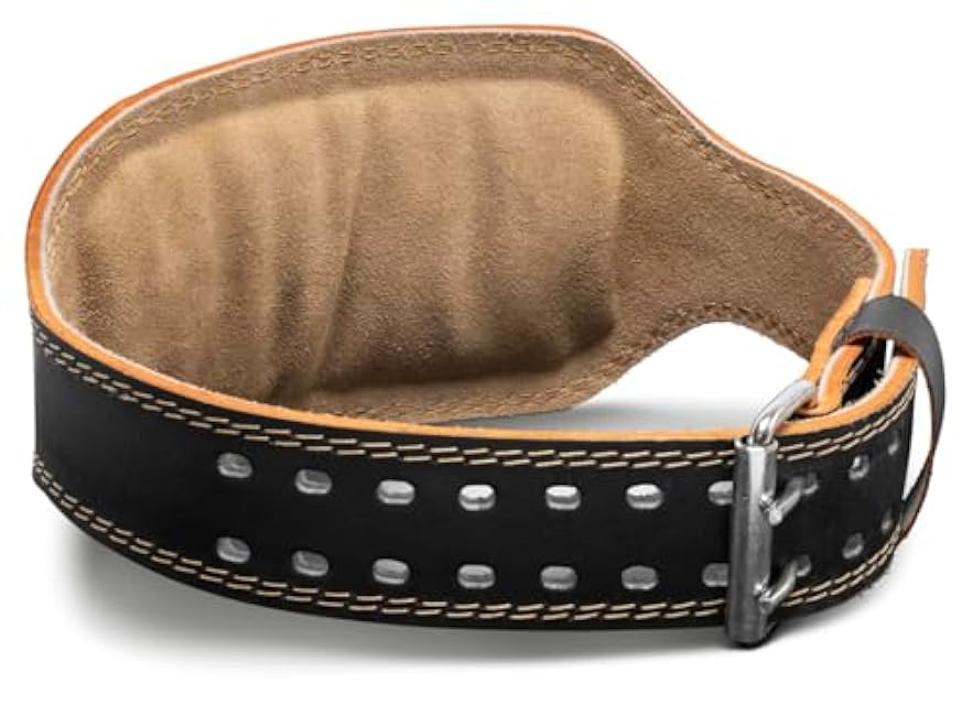 Harbinger Padded Leather Weightlifting Belt 2.0-4 or 6 Width - Foam Cushioning, Tapered Design for Support & Mobility, 6 Inch, Medium