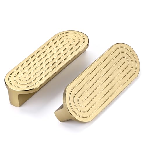 SYZOW 6 Stück Möbelgriffe Gebürstetes Messing 64mm Lochabstand Schubladen Griffe gold Schrankgriffe