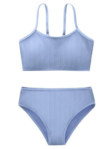 Image of Girl's 2 Piece Swimsuit Solid Spaghetti Strap Bikini Sets Beach Bathing Suit Swimwear for Teen Kids