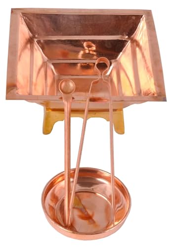 Image of Shiv Shakti Arts Pure Copper Hawan Kund Agnihotra Set with Both Side Handle and Stand (5 Pc Set, 13.8 x 13.8 cm)