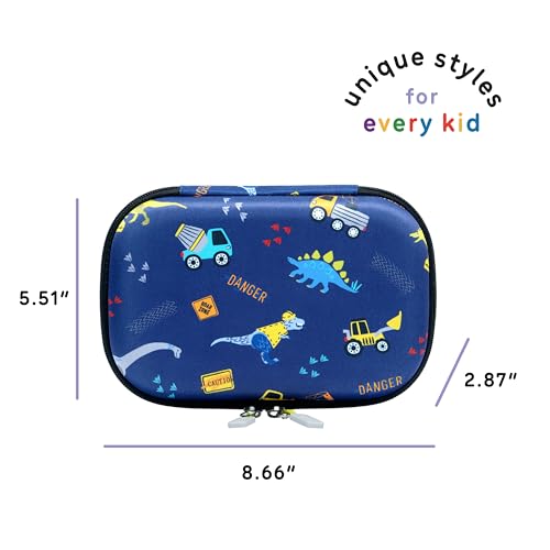 Image of uninni Pencil Case Large Capacity Water-Resistant Polyester Removeable Dividers Organize School Supplies Colorful Designs Great for Kids, Back to School (Construction Truck Dino)