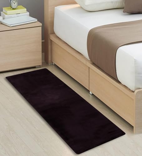 Image of Pano Fur Stylish Anti -Skid Backing Super Soft Runner for Bathroom, Kitchen & Living Room Runner, Anti -Skid, Bedside Runner for Bedroom, Floor, Home Decoration, Cashmere 50X150 Cm, Dark Brown