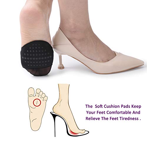 Image of Flammi 6 Pairs Ball of Foot Cushion Socks,Women's Toe Cover with Padding Toe Topper Liner Socks Non-Skid Bottom