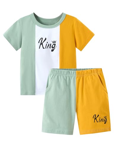 Image of mksodopy Toddler Boy Clothes Color Block Patchwork Short-Sleeved T-Shirt Color Block Shorts Boys Summer Outifts