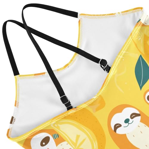 KLL Cute Sloths on Yellow Lemons Girls 1-Piece Swimsuit Beach Swimming Suits Adjustable Shoulder Strap Quick Dry4