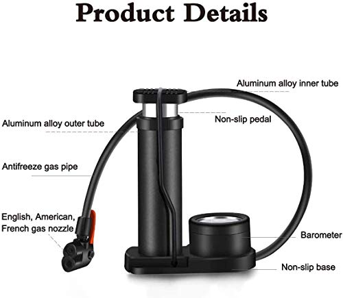 Bike Pump, Portable Mini Bicycle Tire Pump Foot Activated Pump Tyre Inflator with Pressure Gauge Inflation Needle and Inflatable Device Valve