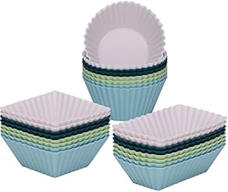 SAWNZC Silicone Cupcake Liners, 24pack Reusable Baking Cups, 3 Shapes Muffin Liners Pastry Cake Molds, Multicolor Bento Lunch Box Dividers