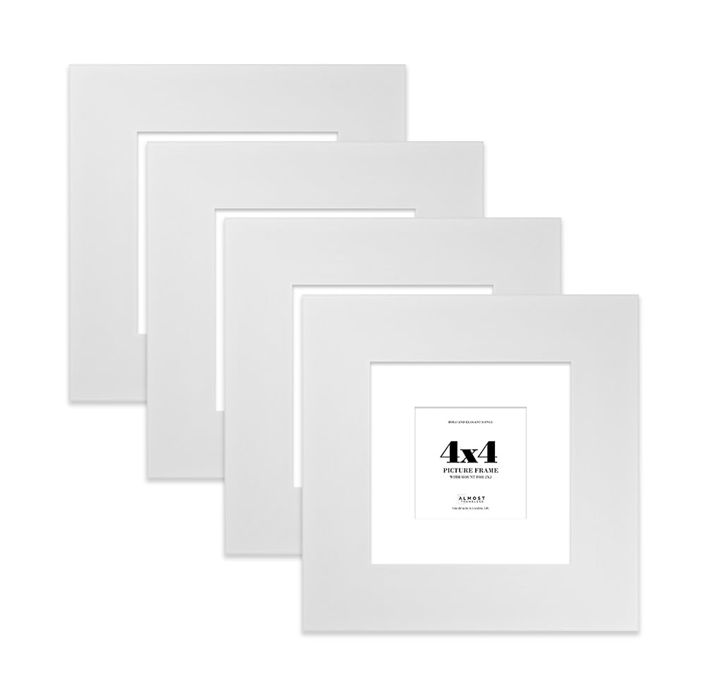 4x4" White Square Frame With Mount for 2x2" Pictures 28mm Edge Frame Display with Wall Hooks and Kickstand, 4 Pack