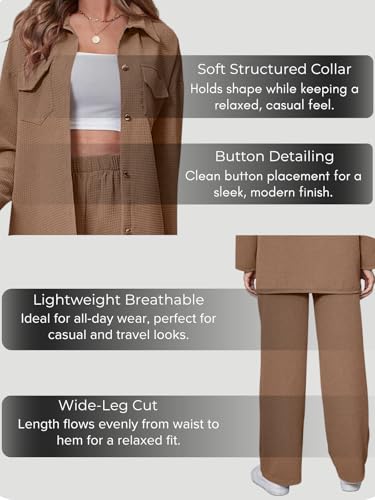 Image of GRECIILOOKS Co-Ord Set for Women | Travel Co-Ord Set | Festive Co Ord Set for Women | Trendy Summer Casual Set | Women's Pajama Set Long Sleeve Button-Down Shirt and Pants | Western Co-Ord Set