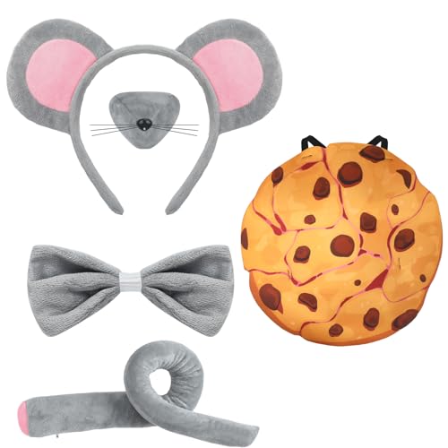 Maiteenly Book Story Character Costume Set Mouse/Dog/Cat/Pig & Cookie/Donut/Cupecake/Pancake Dress up Accessories for Adult(Mouse & Cookie) Gray Brown