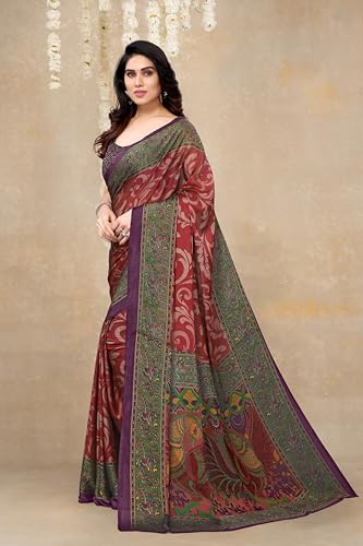 Image of MIRCHI FASHION Saree for Woman Chiffon Kalamkari Design | Professional Office Wear Lightweight Sari for All-Day Comfort with Blouse (Available in 15 Colors)