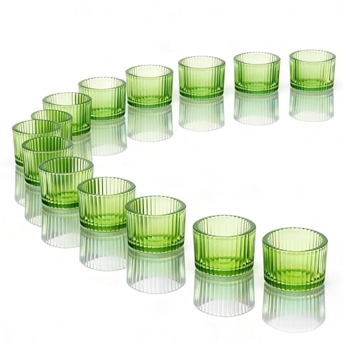 FUND AMLIGHT 12 Stück Grüne Teelichtgläser aus Glas, Votivkerzenhalter für Hochzeit, Weihnachten & Tischdekoration, Teelichter Kerzenhalter für Heimdekoration, Deko für Kerzen