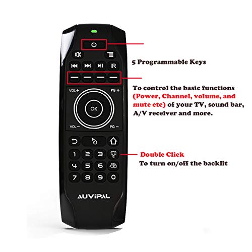 Auvipal G9 Backlit 2.4Ghz Wireless Air Mouse Remote With Qwerty Keyboard, 5 Programmable Keys And Build-In Rechargeable Battery For Nvidia Shield, Android Tv Box, Kodi, Pc, Raspberry Pi, Ps4 And More #TOP1