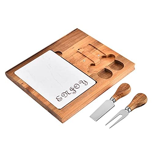 Mini Small Cheese Board and Knife Set, Charcuterie Platter & Serving Tray for Wine, Crackers, Brie and Meat for Home,Picnic,Restaurant, Cafe Use (Dimension: 25 x 23 x 1.5cm) 3