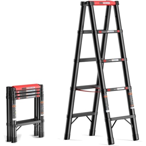 梯子 伸縮はしご 兼用脚立 5段踏み台 折りたたみ 折り畳み 伸縮アルミはしご 持ち運びに便利 自動ロック 安全ロック 安全クロスバー スライド式 アルミ梯子 ホームロフトオフィスに適合 軽量 最長2m 安定 耐荷重150 kg 室内室外両用 (1.4m) [並行輸入品]