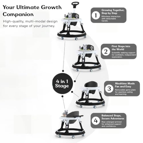 Image of StarAndDaisy Walker for Kids for 6 to 18 Months, Intergrated RGB Lights Baby Walker Boys & Girls with 7 Level Height Adjustment, Walker Baby with Switchable Food & Musical Toy Tray (Black)