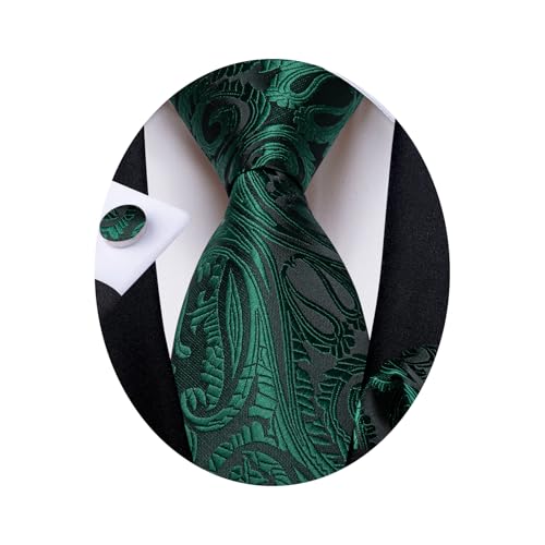 Image of DiBanGu Mens Paisley Tie Set Silk Woven Jacquard Necktie and Pocket Square Cufflinks Gift Set for Wedding Bussiness