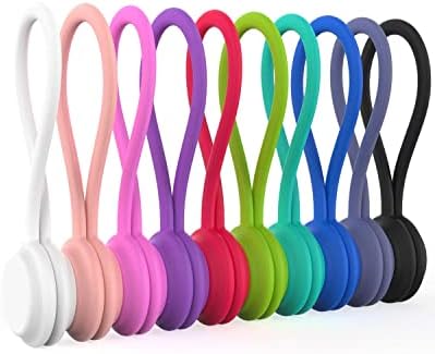 Magnetic Cable Ties 10 PCS Reusable Cable Organizers Earbuds Cords USB Cable Manager Keeper Wrap Ties Straps Bookmark Clips Whiteboard Noticeboard Fridge Magnets for Office, School, Home Organization