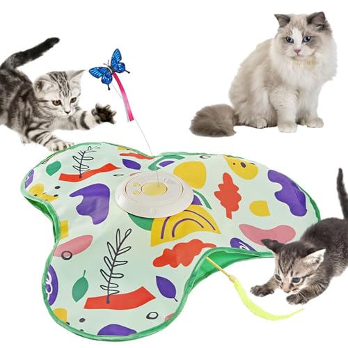 Lifetips ラグドール 猫 おもちゃ 電動 自動 猫じゃらし 一人遊び 動く玩具 羽付き 充電式 3モード 知育玩具 赤外線感知 複数ペット対応 ストレス解消 狩猟本能刺激 運動不足解消 留守番安心 室内用 静音設計 人気グッズ 安全設計 (グリーン