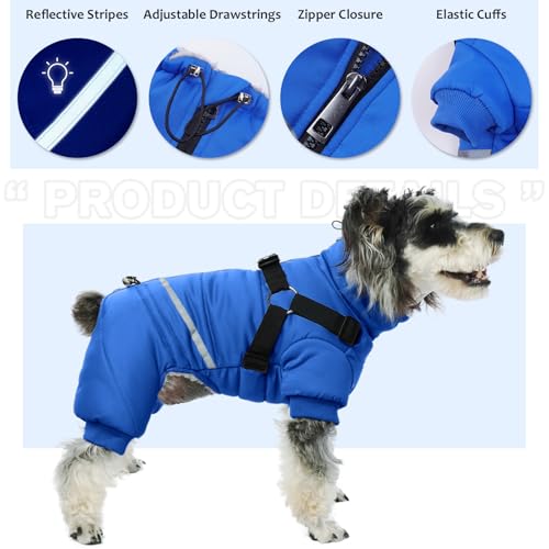 Hundemantel Wasserdicht, Warm Winterjacke für Mittlere Hunde Onesie Mantel mit Geschirr Winter Weste Jacke Hundepullover mit D-Rings(Blau, M)