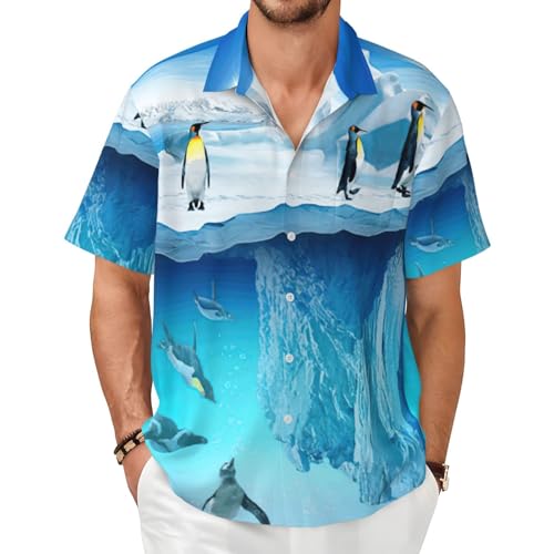 Chemise légère homme manches courtes motif pingouins avec poche poitrine