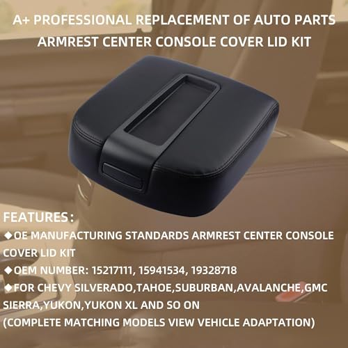 Dasbecan Center Console Armrest Lid Cover Compatible with 2007-2014 Chevy Avalanche Silverado Suburban 1500 2500 GMC Yukon Sierra 2500HD 3500HD Armrest Center Console Cover Lid Kit 15217111(Black) by Dasbecan - Image 2