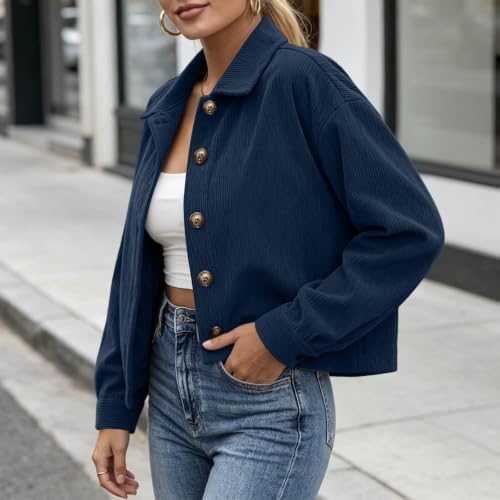 Gumipy Womens Corduroy Jacket Button Up Cropped Long Sleeve Fall Cardigans - image 3