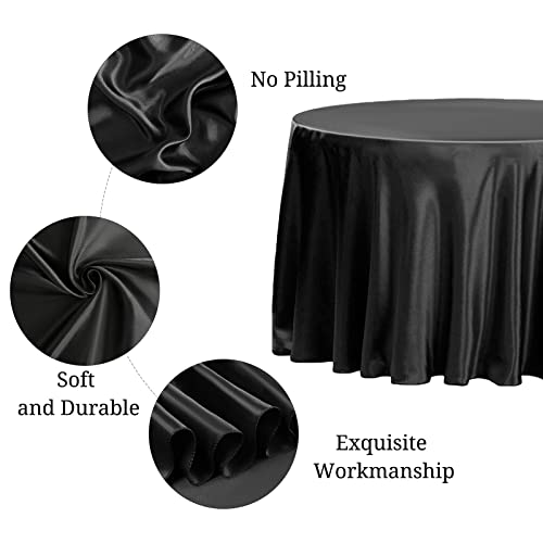 6 Pcs 108 Inch Black Round Satin Tablecloth,Premium Silky Table Cloth Smooth Fabric Table Cloth Cover Bright Sikly Satin Tablecloths For Wedding Party Banquet Big Event Kitchen Dining Table Covers #TOP3