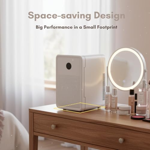 Image of Kikihouse 12L /22L Mini Fridge for Bedroom, Personal Small Refrigerator for Skin Care, Cosmetics, 110V /12V Portable Refrigerator Cooler & Warmer for Drinks, Food, Beauty, Makeup, Dorm, Car, Office