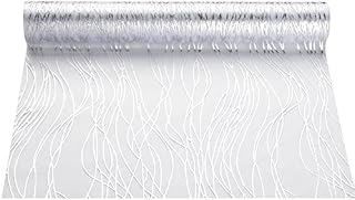 Yeahshion Organza Silver Table Runner Decorative Dining, Sequin Glitter Foil Metallic Silver Thin Mesh Table Runner Roll 28CM x 5M for Birthday Party, Christmas, Engagement Party Decorations