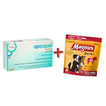 Kit Apoquel 3,6mg 20 Comprimidos Zoetis e Magnus Bifinhos Sabor Carne 500g