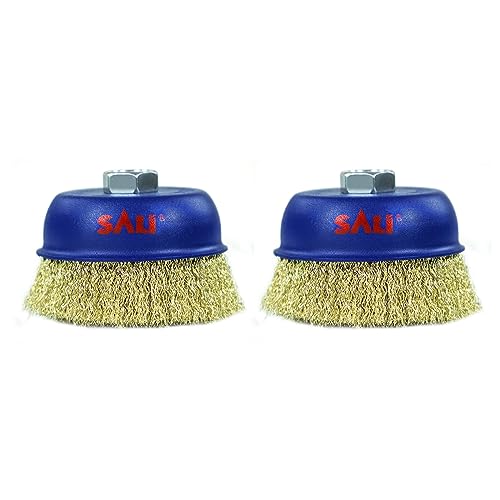 SALI 2 Pack Wire Cup Brush, 4 Inch Coarse Crimped Cup Brush for Grinders, with 5/8 Inch Arbor for Heavy Cleaning Rust, Stripping and Abrasive, for Angle Grinder