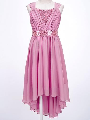 Jhaoyu Girls Flower Dress Sleeveless Cold Shoulder High Low Dress Bridesmaid Wedding Pageant Party Dresses Chiffon Gown3