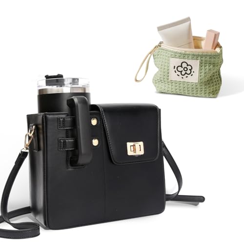 Outdoor Portable Crossbody Water Bottle Storage Bag, Adjustable Water Bottle Holder Suitable for Most Cups (Black)