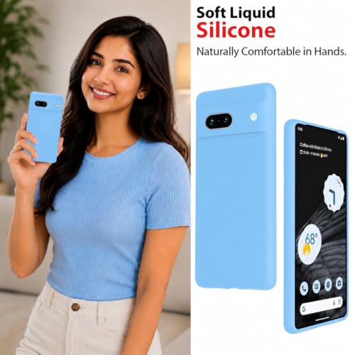 Image of KACA Silicone Back Case for Google Pixel 7a, Soft-Touch, Shockproof Phone Back Cover for Google Pixel 7a (Blue)