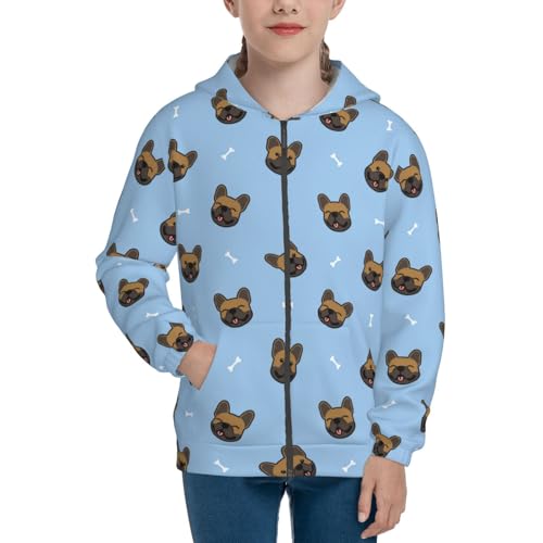 french Bulldog Face Kid Hoodies Boys Zip Up Sweatshirts Girls Pullover with Pocket3