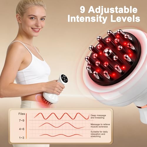 Image of Lymphatic Drainage Massager,5-in-1 Anti Cellulite Massage Tool,Reduce the Appearance of Cellulite & Stretch Marks, Microcurrent, Red Light,Heat & Vibration, Suitable for Full-Body,White