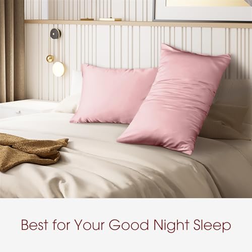 Image of 100% Silk Pillow Cases 2 Pack Queen Size Mulberry Silk Pillowcase for Hair and Skin Set of 2 Highest Grade 6A Silk Soft Breathable Cooling with Hidden Zipper, Pink