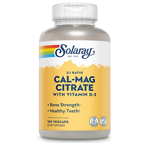 Solaray Calcium Magnesium Citrate 2:1 Ratio With Vitamin D2, Healthy Bone, Muscle & Nerve Support, 30 Serv, 180 Vegcaps #TOP28