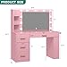 YITAHOME Vanity Desk with Mirror & Lights, Makeup Vanity Table Set with Power Outlet, 4 Drawers, 6 Open Shelves Above and 3 Adjustable Shelves Below, 3 Lighting Modes Dressing Table, Pink