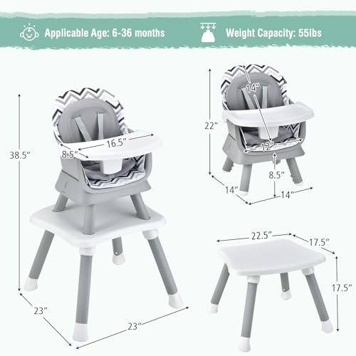 Image of GLACER 8 in 1 Convertible Baby High Chair - Adjustable High Chairs for Babies and Toddlers with Removable Tray, Dual Cushions, Activity Table and Chair Set, Booster Seat, Stool (Wave Gray)