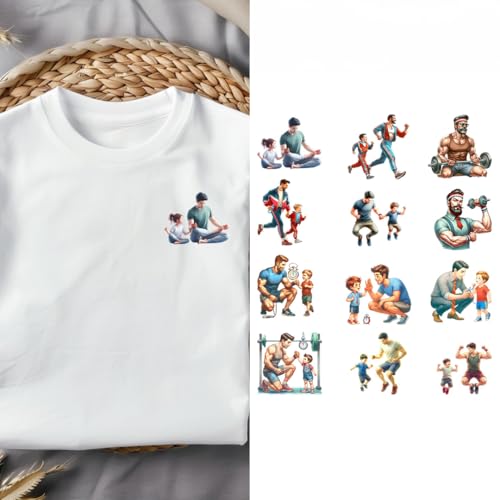 2/12pcs Dad, Father's Day, Parent Child Activities Iron on Transfers Vinyl Patches Transfers Heat Sticker for Clothes Covers DIY (P3)