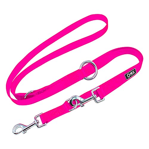 DDOXX Nylon Dog Lead 3-Way Adjustable, 2 m, for Small and Large Dogs, Double Lead, Two Dogs, Cats, Puppies, Large Recall Lead, Small, Running Lead, Puppy Lead, XS, Pink