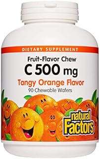 Natural Factors, Kids Chewable Vitamin C 500 mg, Supports Immune Health, Bones, Teeth and Gums, Tangy Orange, 90 Wafers