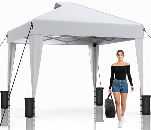 SANWAY 10x10 Pop up Canopy Tent, One-Button, Outdoor Instant Canopy Protable for Events, Camping, Parties, Vendor, Beach Tent - White